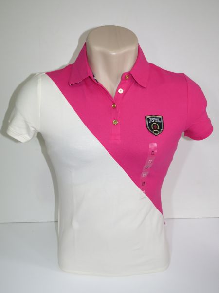 Camisa Polo Feminina Tommy Rosa e bege Tam M