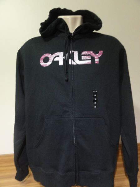 Blusa Masculina Oakley de Moletom com Capuz Preto Tam. GG