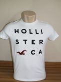 Camiseta Masculina  Hollister Branca com bordados Tam P